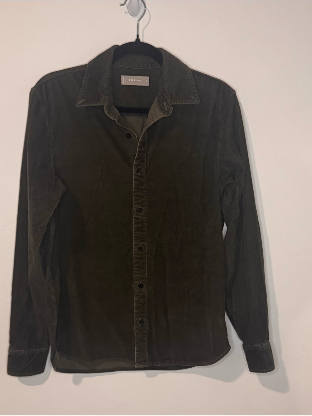 Everlane Corduroy Button Up Shirt XS Olive Green Long Sleeve Cotton Stretch